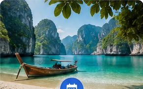 Tropical bay with a boat on clear water